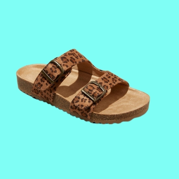 Cat & Jack Other - Cat & Jack Drew Double Buckle Molded Slip-On Footbed Sandals Leopard Tan 2